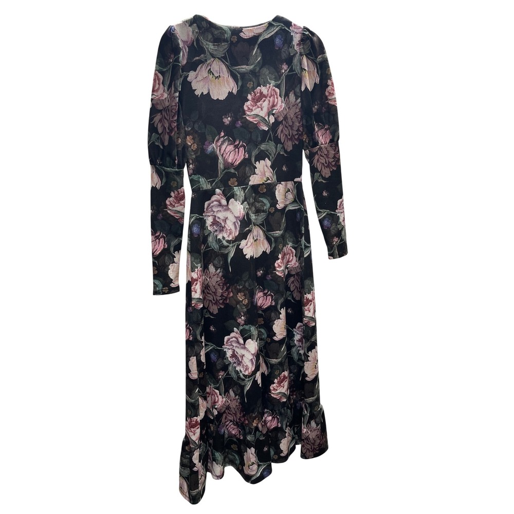 River Island Floral Dressโ Black Pink front slit Women's Size 8